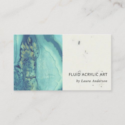 BLUE AQUA TEAL FLUID ACRYLIC RESIN ART ARTIST BUSINESS CARD