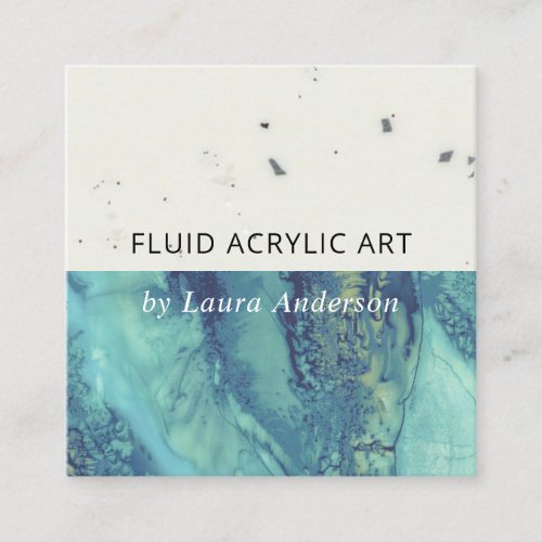 BLUE AQUA TEAL FLUID ACRYLIC RESIN ART ARTIST SQUARE BUSINESS CARD