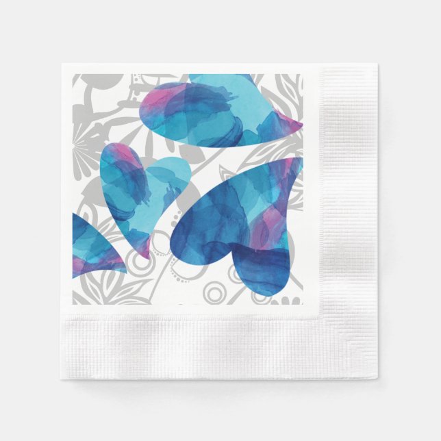 Blue, Aqua, Turquoise Hearts Party Napkins (Front)