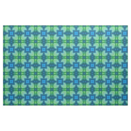 Blue Aqua Turquoise Lime Green Bali Batik Pattern Fabric