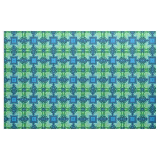Blue Aqua Turquoise Lime Green Bali Batik Pattern Fabric