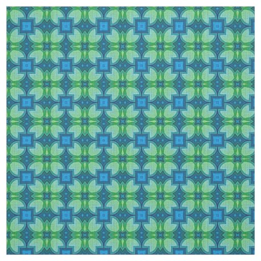 Blue Aqua Turquoise Lime Green Bali Batik Pattern Fabric