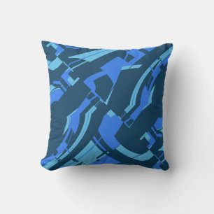 Blue Aqua Turquoise Slanted MCM Look Abstract Throw Pillow