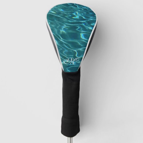 Blue aqua Water Pattern ocean waves monogram Golf Head Cover