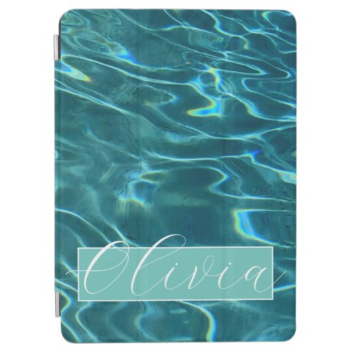 Blue aqua Water Pattern ocean waves monogram iPad Air Cover