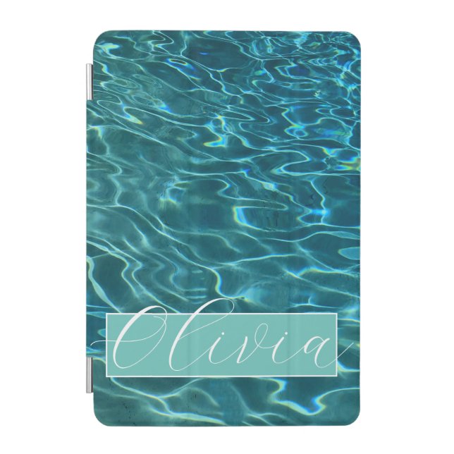 Blue aqua Water Pattern ocean waves monogram iPad Mini Cover (Front)