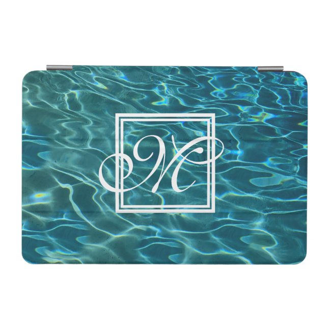 Blue aqua Water Pattern ocean waves monogram iPad Mini Cover (Horizontal)