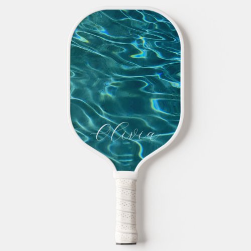 Blue aqua Water Pattern ocean waves monogram Pickleball Paddle