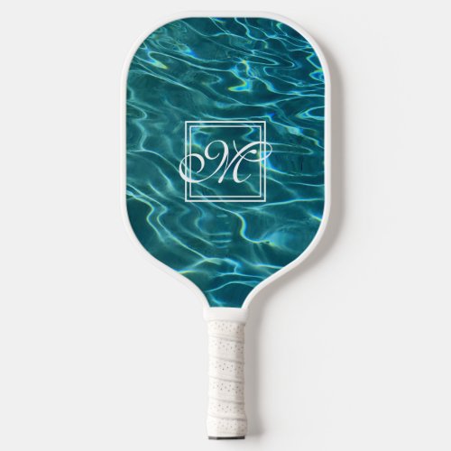 Blue aqua Water Pattern ocean waves monogram Pickleball Paddle