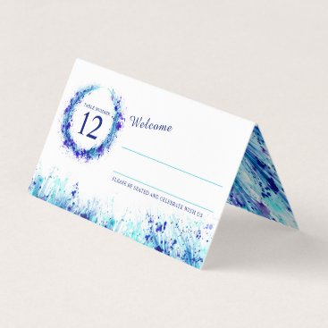 Blue aqua watercolor grass wedding place cards Blue aqua watercolor grass wedding place cards