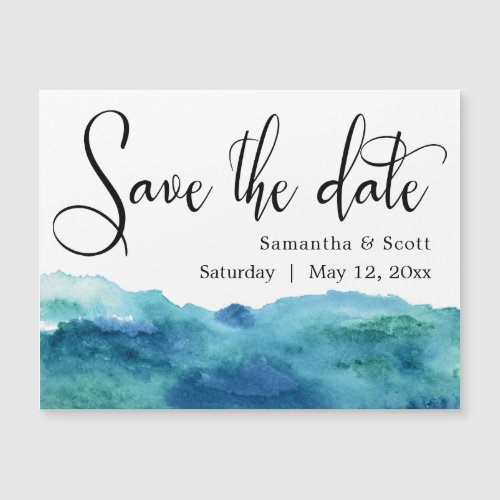 Blue  Aqua Watercolor Save the Date Magnetic Card