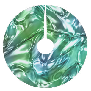 Blue Aqua Wavy Metallic Look Brushed Polyester Tree Skirt