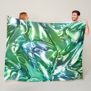 Blue Aqua Wavy Metallic Look Fleece Blanket
