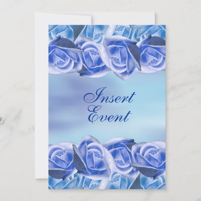 Blue aqua wedding elegant rose invitation (Front)