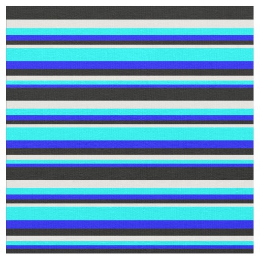 Blue, Aqua, White & Black Colored Stripes Fabric