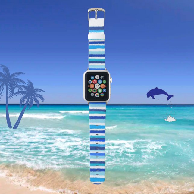 Blue Aqua White Stripes  Apple Watch Band (Blue Aqua White Stripes Apple Watch Band)