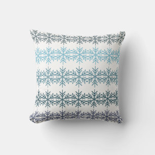 Blue Aqua White Winter Snowflakes Throw Pillow