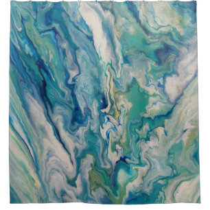 Blue, aqua, yellow modern abstract shower curtain