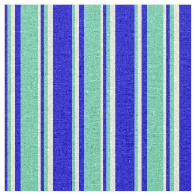 Blue, Aquamarine & Beige Striped/Lined Pattern Fabric (Close Up)