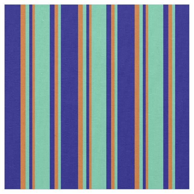 Blue, Aquamarine & Chocolate Colored Stripes Fabric (Close Up)