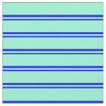 [ Thumbnail: Blue & Aquamarine Colored Lined/Striped Pattern Fabric ]