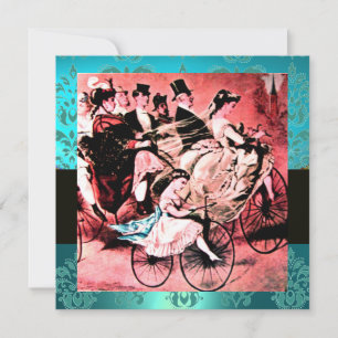 BLUE AQUAMARINE DAMASK BEACH WEDDING MONOGRAM INVITATION