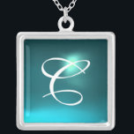 Blue Aquamarine Gem  Monogram Silver Plated Necklace<br><div class="desc">Elegant and unique design  with gemstone. Very accurated nurbs modeling and rendering in 3D Studio Max by Bulgan Lumini .Part from series Hyper Talismans.</div>