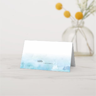Blue Aquamarine Watercolour Wedding Place Card