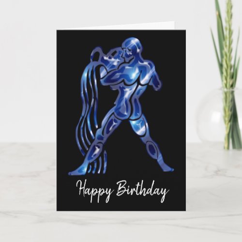 Blue Aquarius Sign Birthday Card