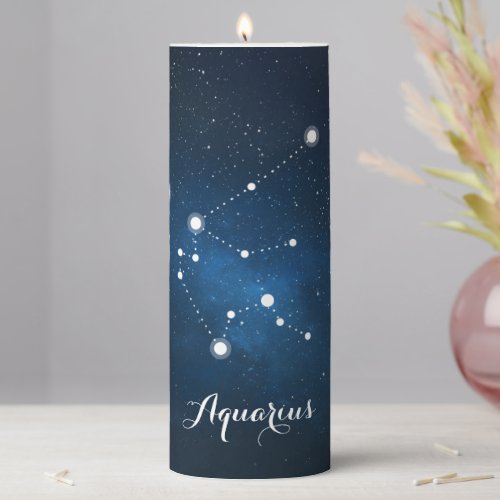 Blue Aquarius Zodiac Sign Constellation Pillar Candle