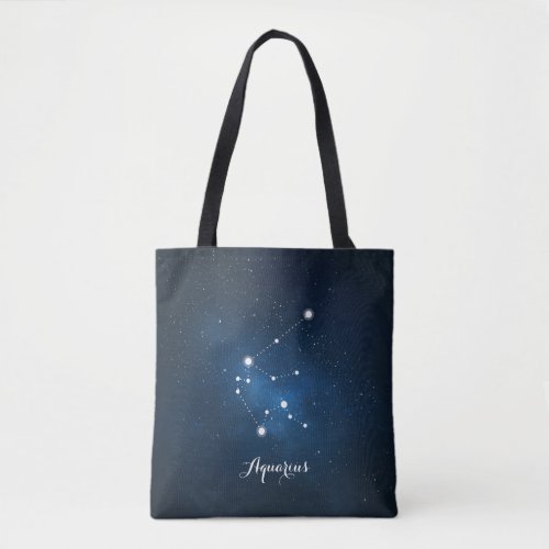 Blue Aquarius Zodiac Sign Constellation Tote Bag