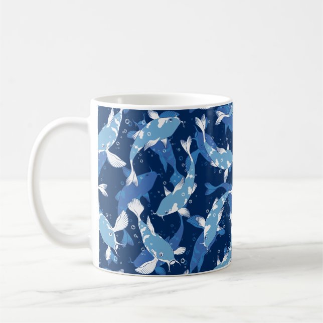 Blue Aquatic Pattern - Koi Fish Coffee Mug (Left)