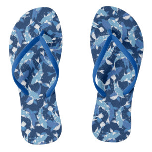 Blue Aquatic Pattern - Koi Fish Flip Flops