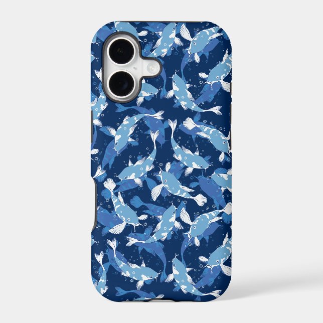 Blue Aquatic Pattern - Koi Fish Iphone Case (Back)