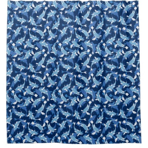 Blue Aquatic Pattern _ Koi Fish Shower Curtain