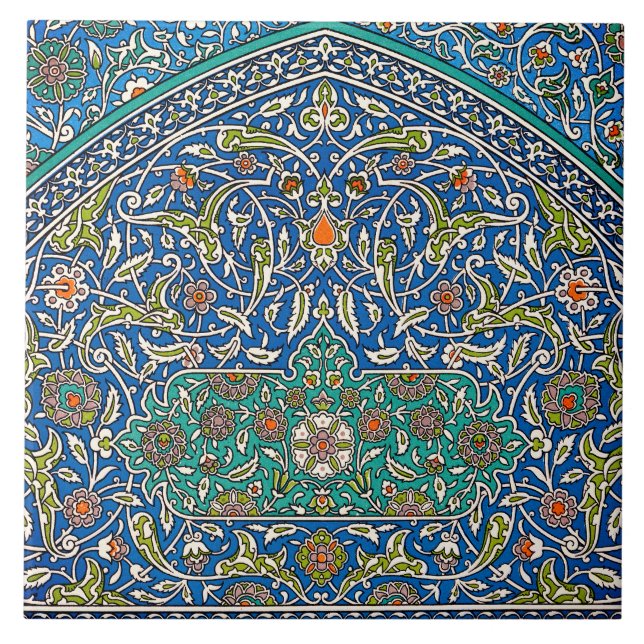 Blue Arabesque Design Ceramic Tile (Front)