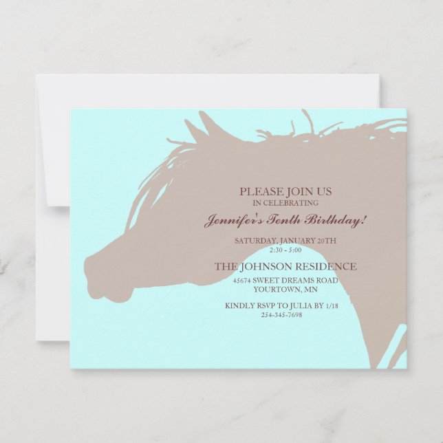 Blue Arabian Horse Head Birthday Party Invitation (Front)