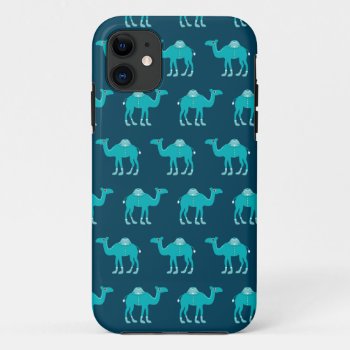 Blue Arabic India Camel Pattern Iphone 11 Case by designalicious at Zazzle