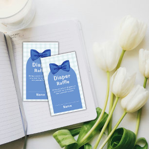 Blue Arch Gingham Bow Diaper Raffle Baby Shower  Enclosure Card