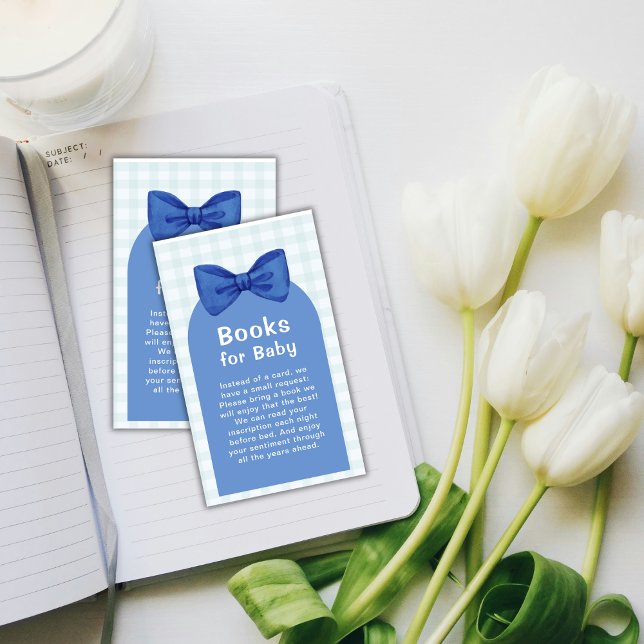 Blue Arch Gingham Plaid Bow Books For Baby Shower  Enclosure Card (Blue Arch Gingham Plaid Bow Books For Baby Shower Enclosure Card)