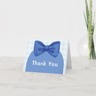 Blue Arch Gingham Plaid Bow Boy Baby Shower Thank You Card