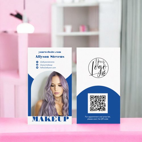 Blue arch makeup boho photo qr code logo business card