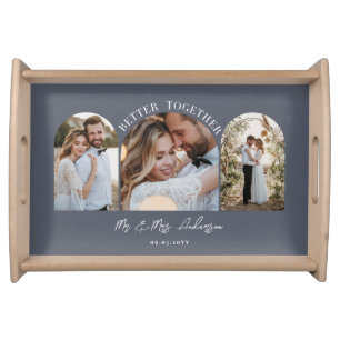 Blue arch multi photo elegant wedding gift decor serving tray