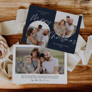 Blue Arch Photos Modern Elegant Script Christmas Holiday Card