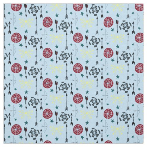 Blue Archery Bows Arrows and Targets Fabric