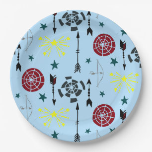 Blue Archery Bows Arrows and Targets Paper Plates
