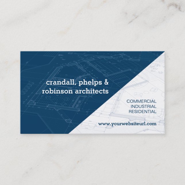 Blue Architectural Blueprint Business Card (Front)