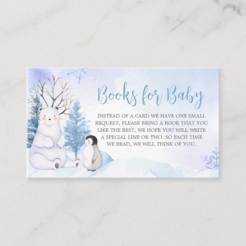 Blue Arctic Animals Baby Shower Books for Baby Enclosure Card