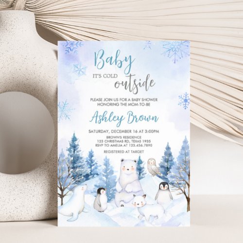 Blue Arctic Animals Baby Shower  Invitation