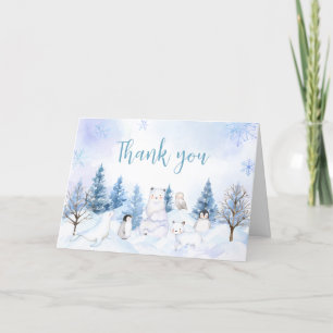 Blue Arctic Animals Baby Shower  Letterpress Thank You Card